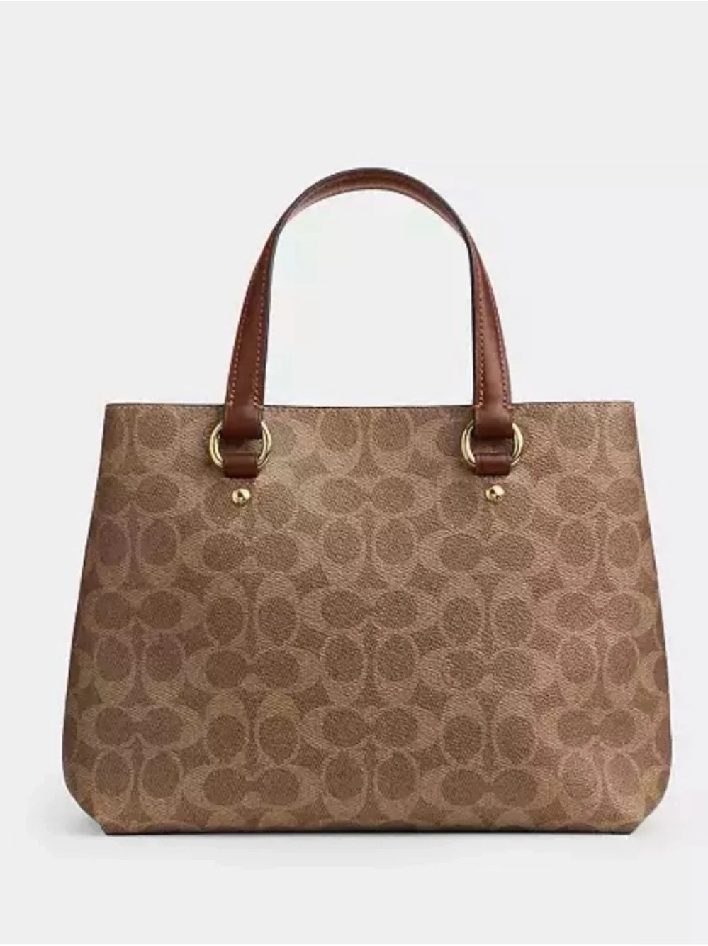 COACH Brown Signature Canvas Satchel with Leather Trim